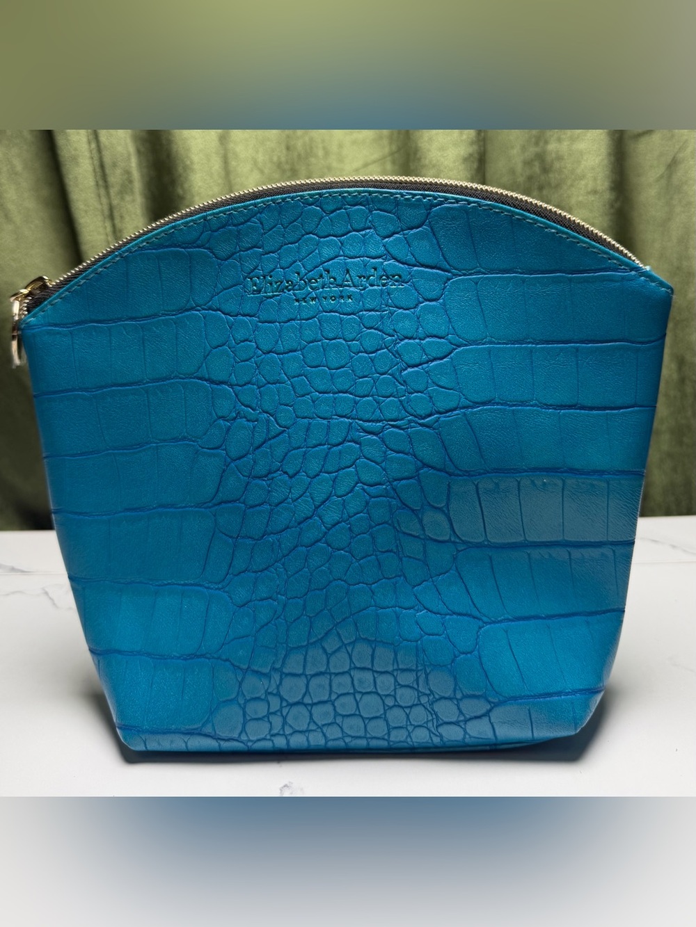 Elizabeth Arden Teal Faux Croc-Embossed Cosmetic Pouch
